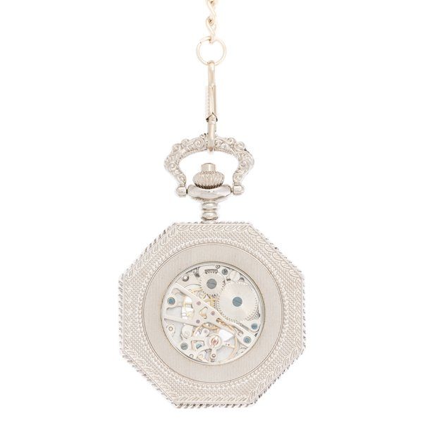 Back-24 Frosted Silver Octagon Half Hunter Pocket watch