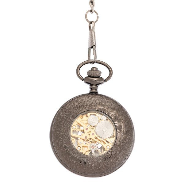 Back-53 Dark Metal Multi-patterned Half Hunter Pocket Watch