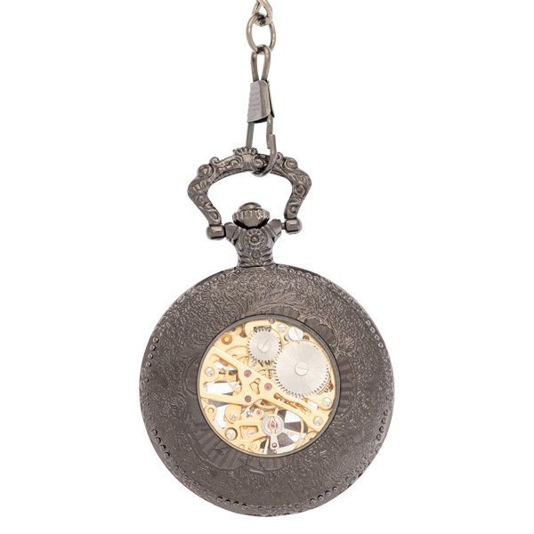 Back-60 Dark Metal Ribcage Half Hunter Pocket Watch