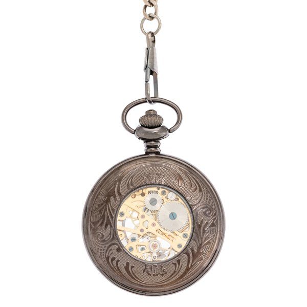 Back-63 Dark Metal Intricate Framing Half Hunter Pocket Watch