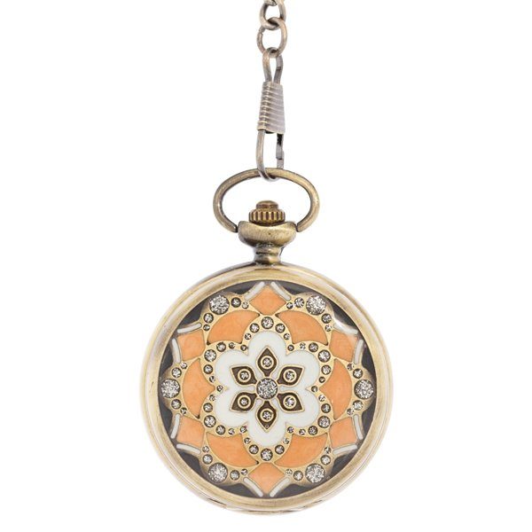 Orange And White Flower Burst Hunter Pocket Watch