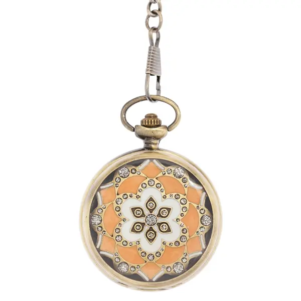 Orange And White Flower Burst Hunter Pocket Watch