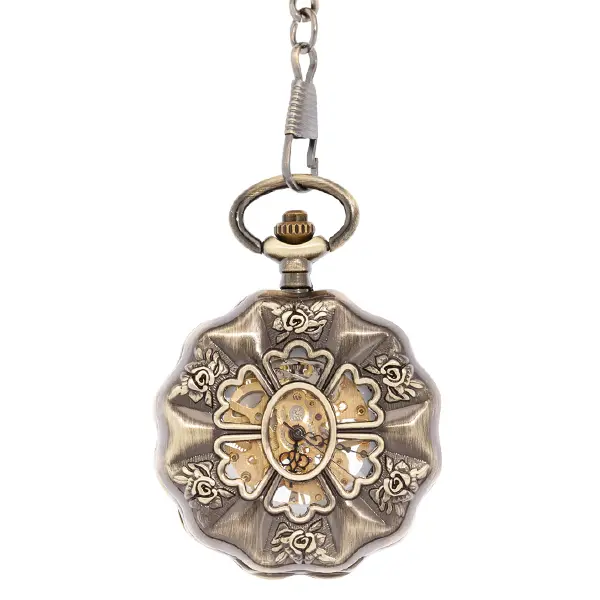 Brass Rose Petal Half Hunter Pocket Watch
