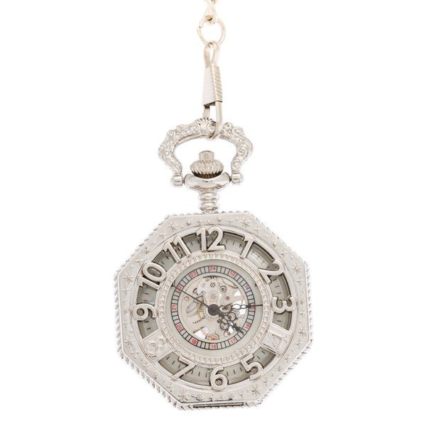 Front-24 Frosted Silver Octagon Half Hunter Pocket watch