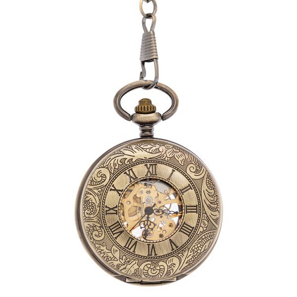 Front-28 Brass Roman Numeral Inner Ring Half Hunter Pocket Watch