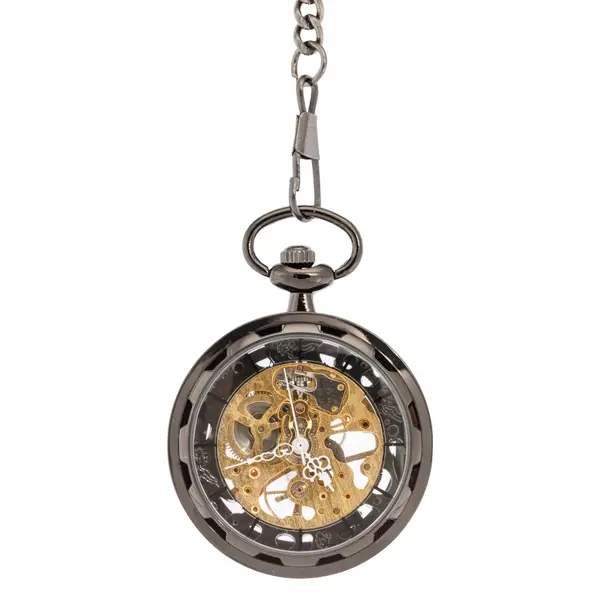 Clear View Dark Silver And Gold Pocket Watch