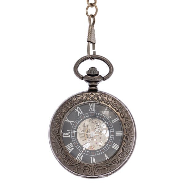 Front-41 Dark Metal Black Face Half Hunter Pocket Watch