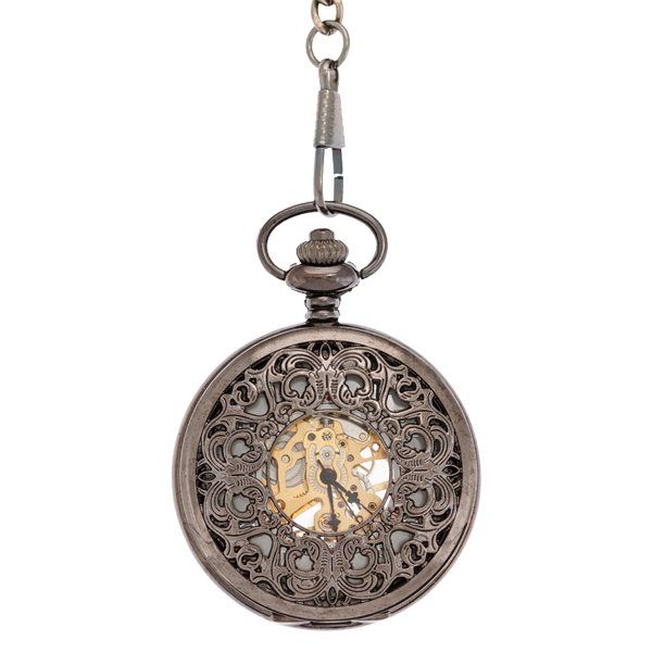 Front-63 Dark Metal Intricate Framing Half Hunter Pocket Watch