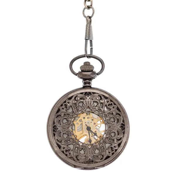 Dark Metal Intricate Framing Half Hunter Pocket Watch
