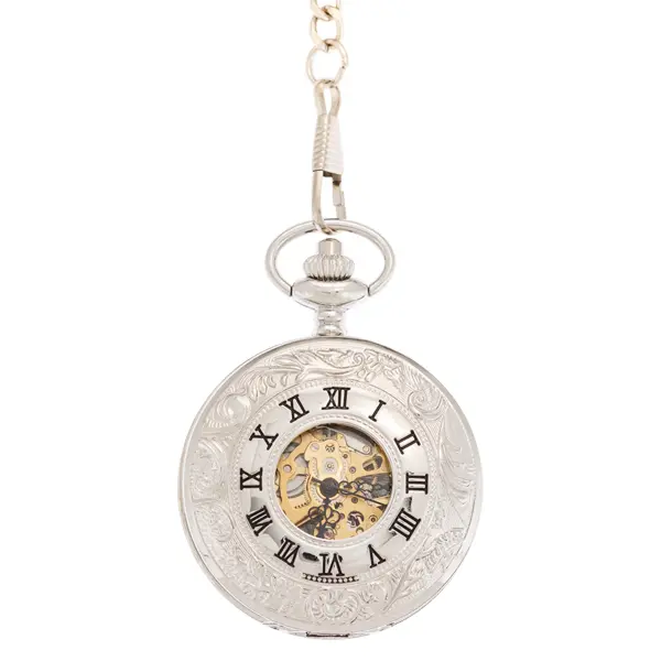 Silver And Black Half Hunter Pocket Watch