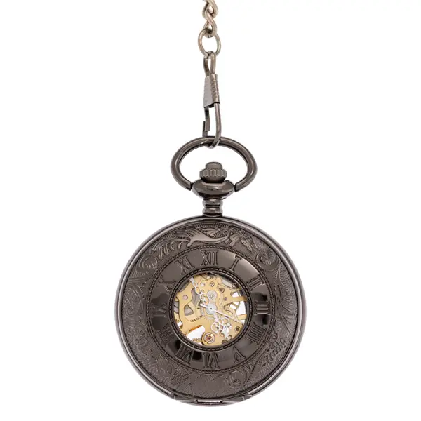 Wavy Black Half Hunter Pocket Watch