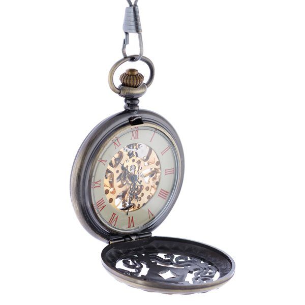 Oblique-28 Brass Roman Numeral Inner Ring Half Hunter Pocket Watch