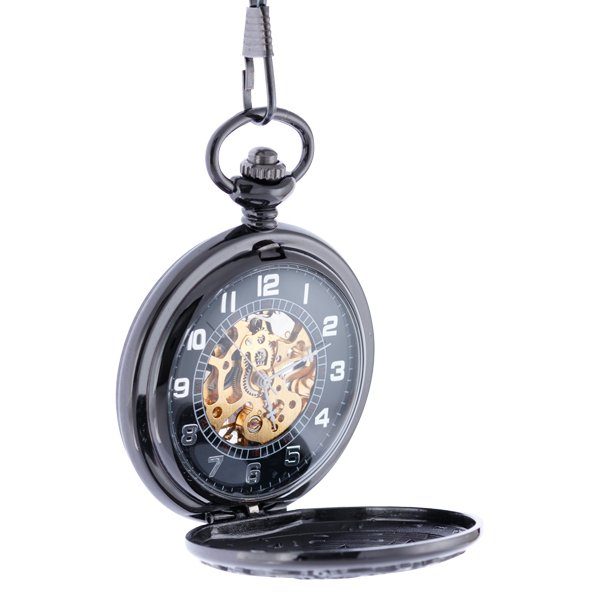 Oblique-51 Dark Metal Half Hunter See-through Pocket Watch