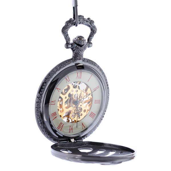 Oblique-60 Dark Metal Ribcage Half Hunter Pocket Watch