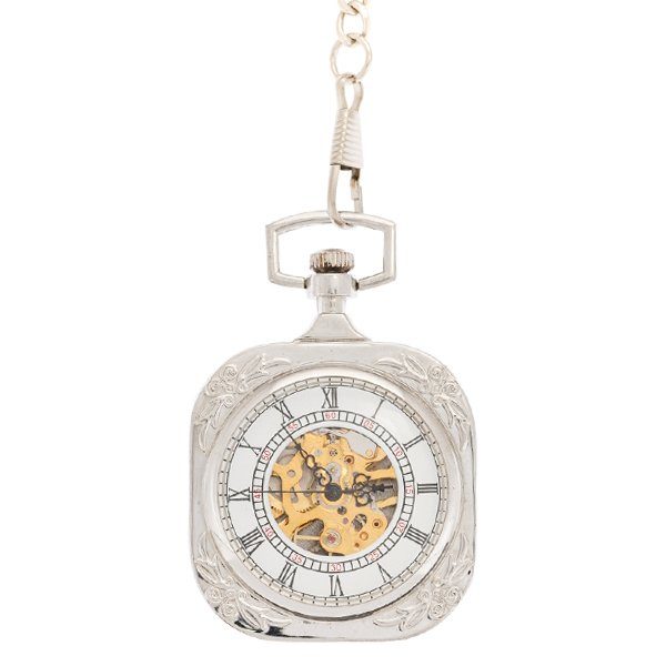 Front-38 Frosted Silver SquarePocket Watch