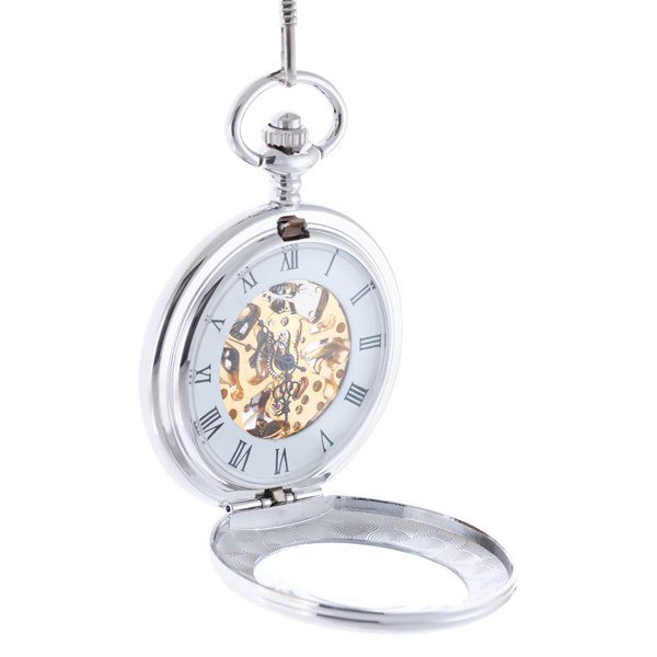 Frosted Silver Roman Numeral Half Hunter Pocket Watch
