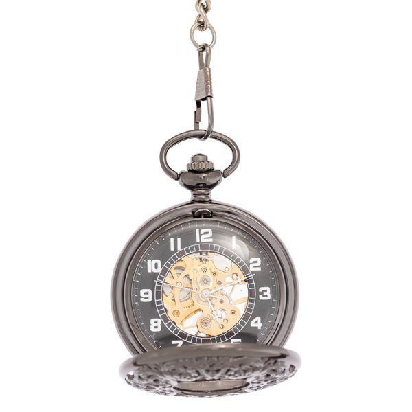 Open-51 Dark Metal Half Hunter See-through Pocket Watch