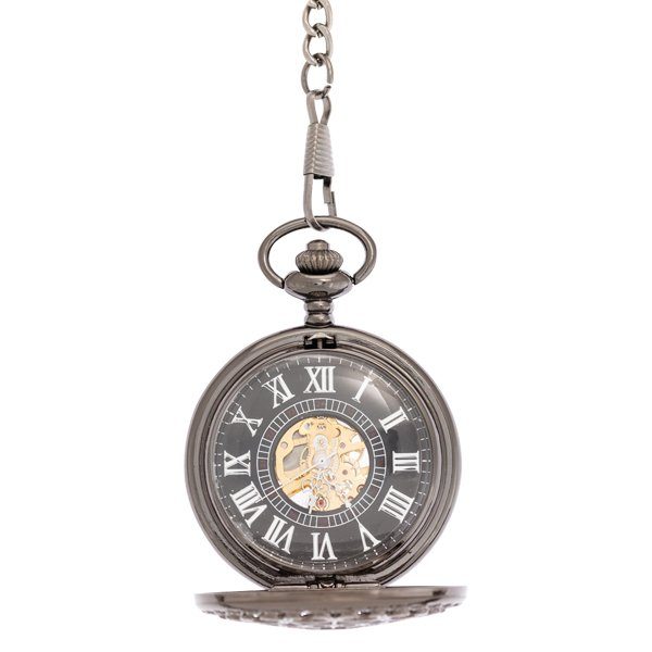 Open-53s Dark Metal Multi-patterned Half Hunter Pocket Watch