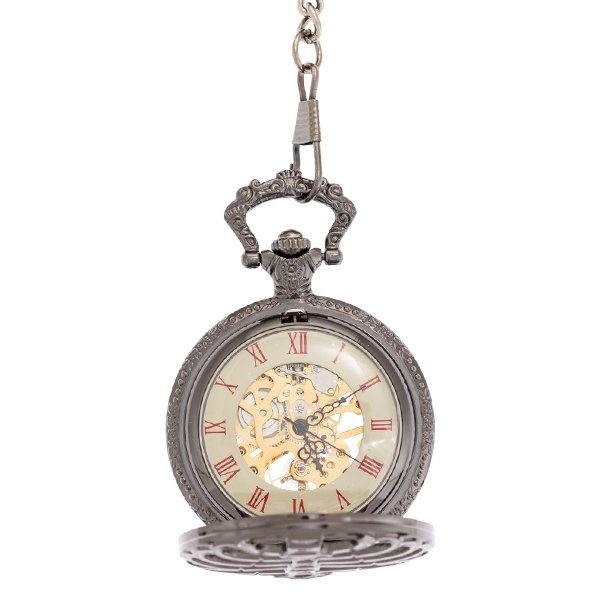 Open-60s Dark Metal Ribcage Half Hunter Pocket Watch