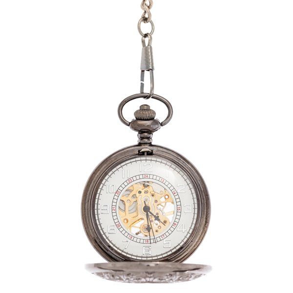 Open-63s Dark Metal Intricate Framing Half Hunter Pocket Watch