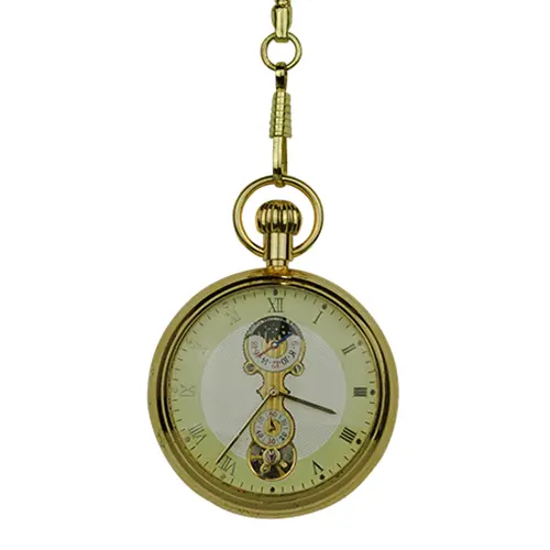 Gold Mechanical Open Dial Pocket Watch