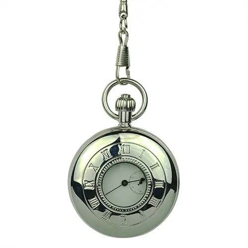 Polished Silver Roman Numeral Half Hunter Fob Watch
