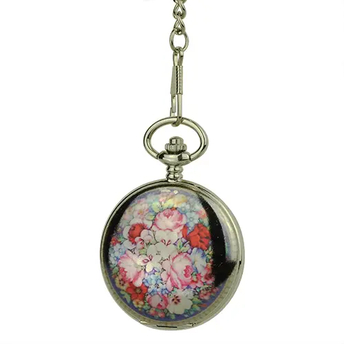 Glossy Black Rose Garden Hunter Pocket Watch