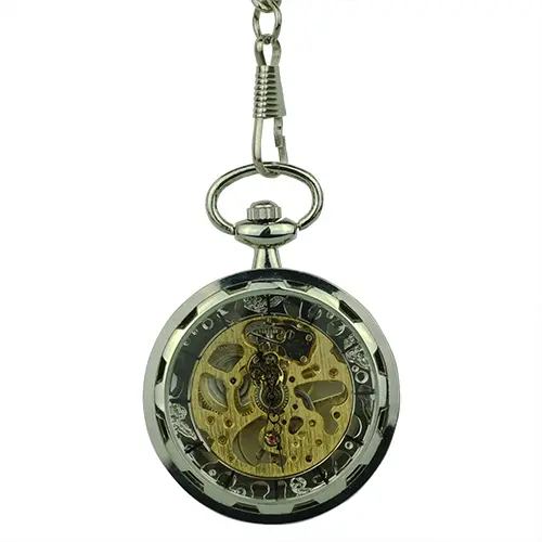 Silver Gear Open Dial Pocket Watch