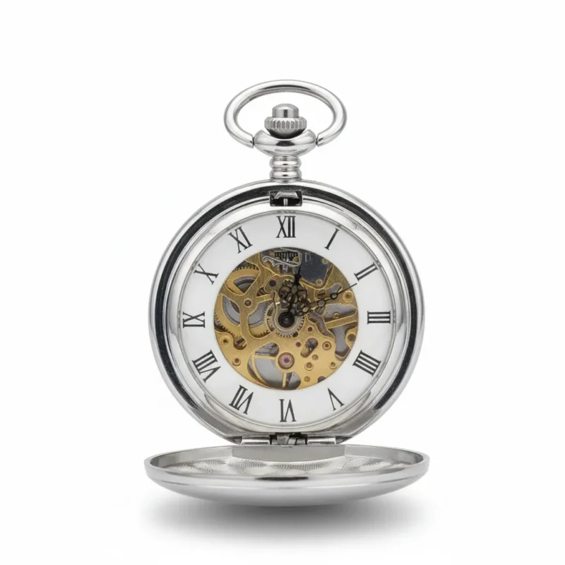 Polished Silver Full Hunter Pocket Watch
