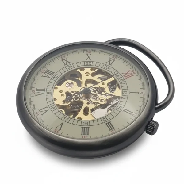 Leather Strap Skeleton Pocket Watch