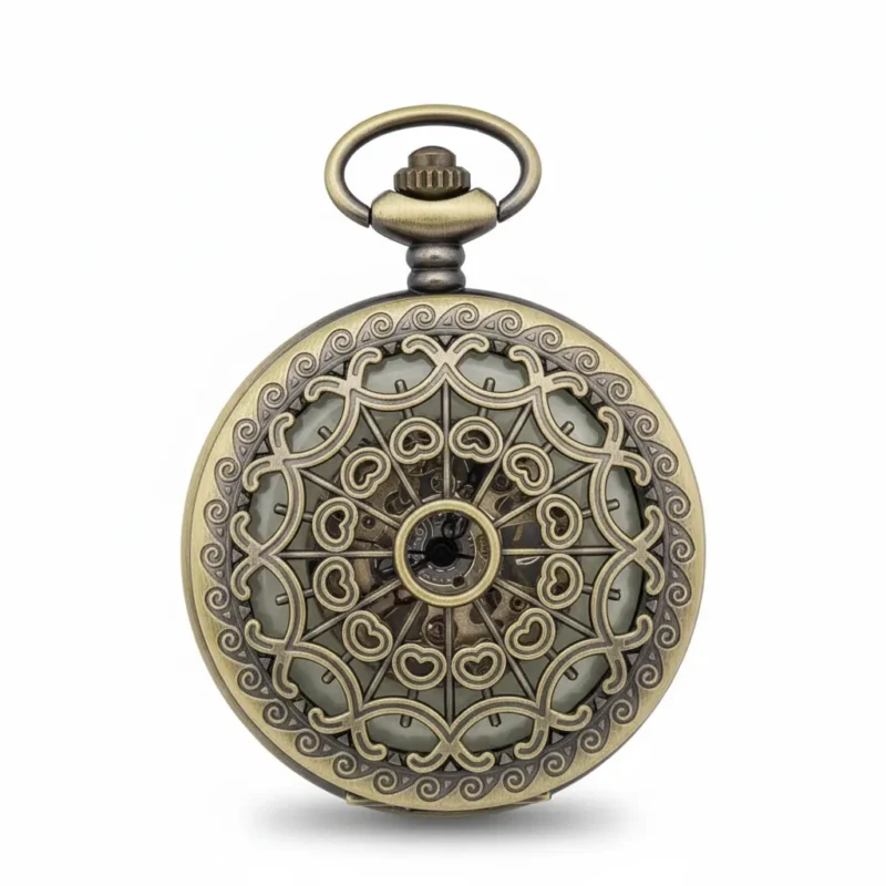 Brass Mini Heart See Through Half Hunter Pocket Watch pocket watch