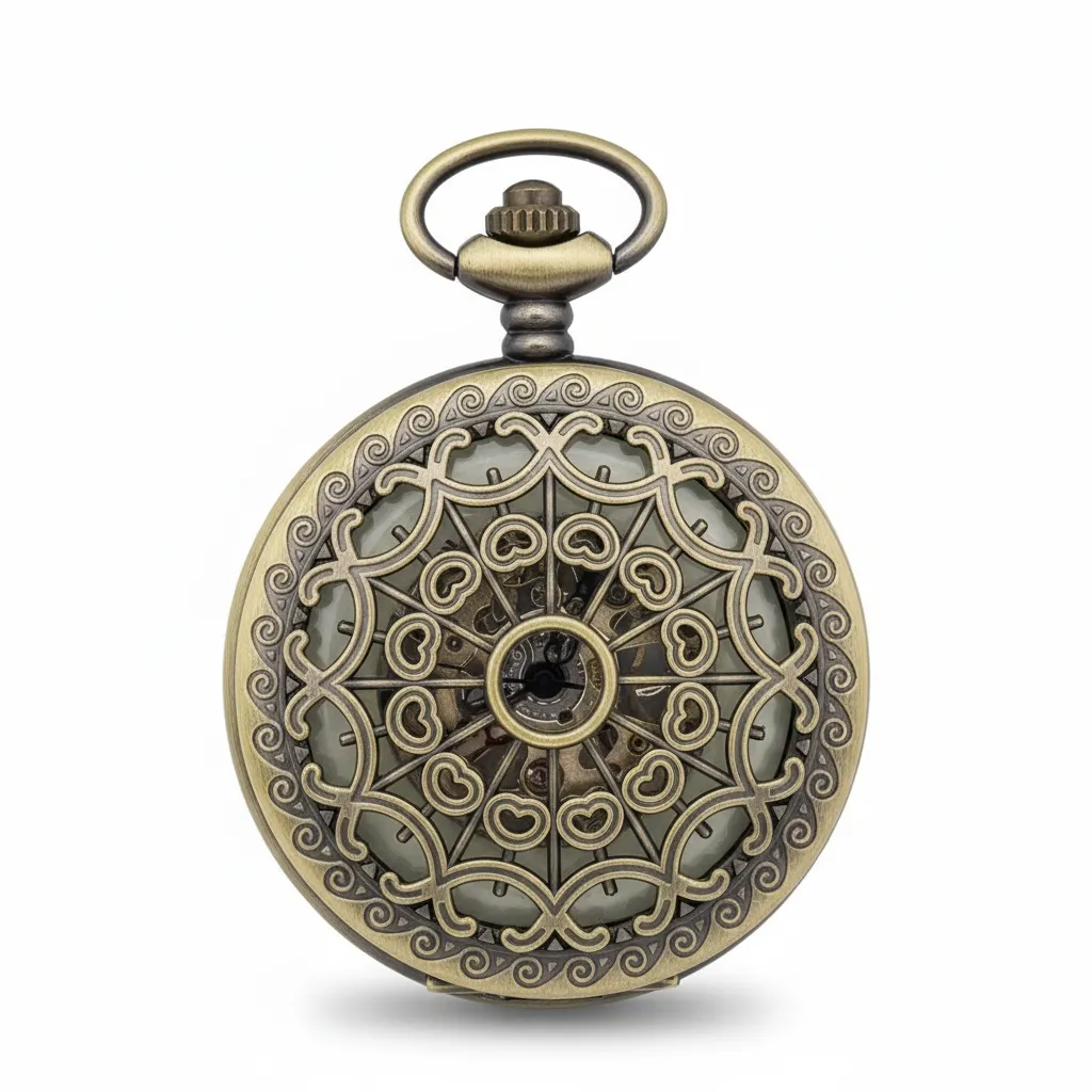 Brass Mini Heart See Through Half Hunter Pocket Watch