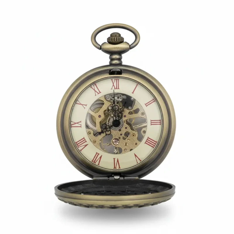Brass Mini Heart See Through Half Hunter Pocket Watch