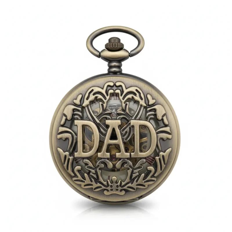Red Numeral Brass "Dad" Half Hunter Pocket Watch
