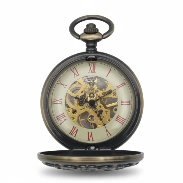Red Numeral Brass “Dad” Half Hunter Pocket Watch