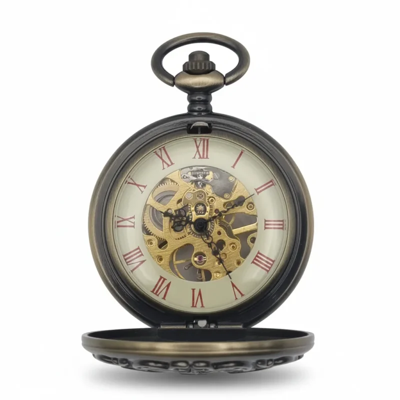 Red Numeral Brass “Dad” Half Hunter Pocket Watch