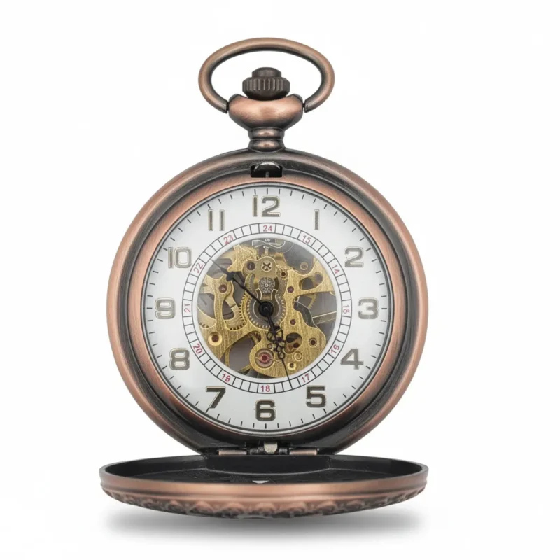 Brass Sunburst Half Hunter Pocket Watch