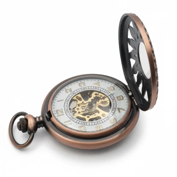 FAC-065-pocket-watch-4 Brass Sunburst Half Hunter Pocket Watch