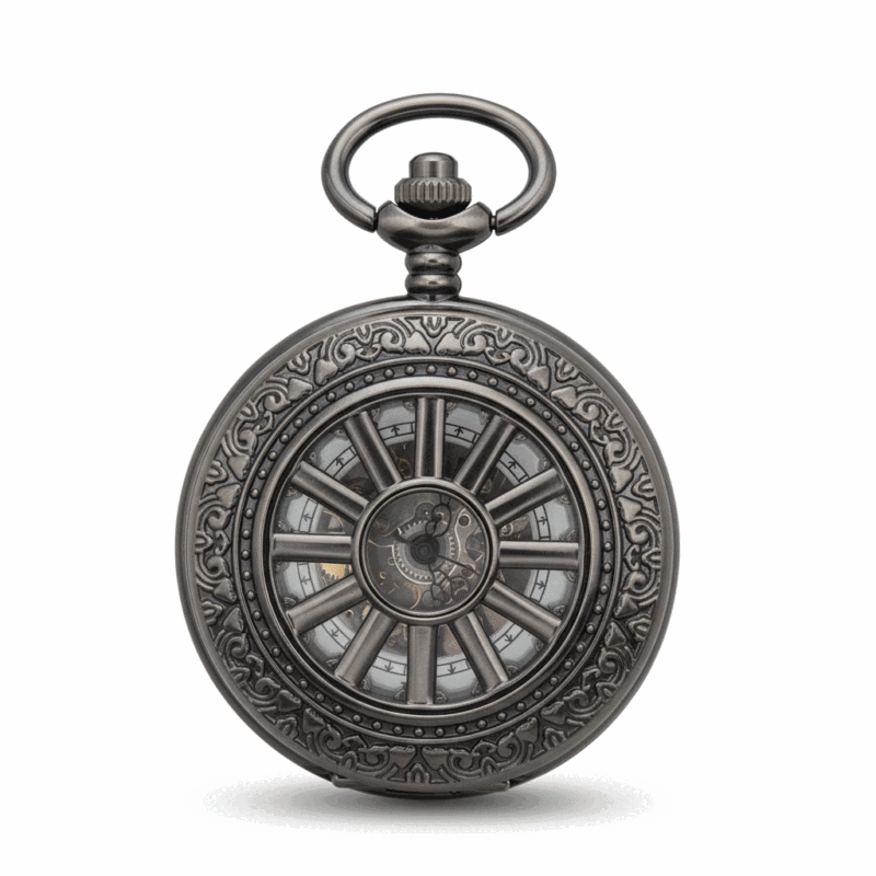 Dark Metal Wavy Daisy Half Hunter Pocket Watch pocket watch