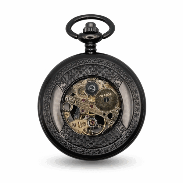 FAC-075-pocket-watch-3 Dark Metal Wavy Daisy Half Hunter Pocket Watch