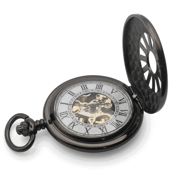 FAC-075-pocket-watch-4 Dark Metal Wavy Daisy Half Hunter Pocket Watch