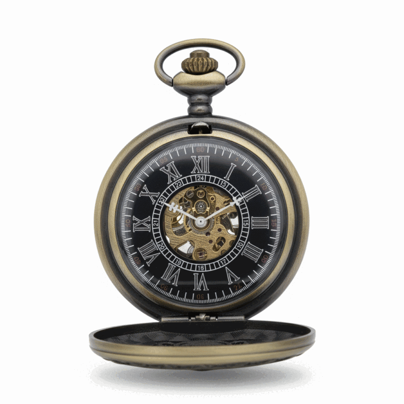 FAC-085-pocket-watch-3 Brass Four Dagger Half Hunter Pocket Watch