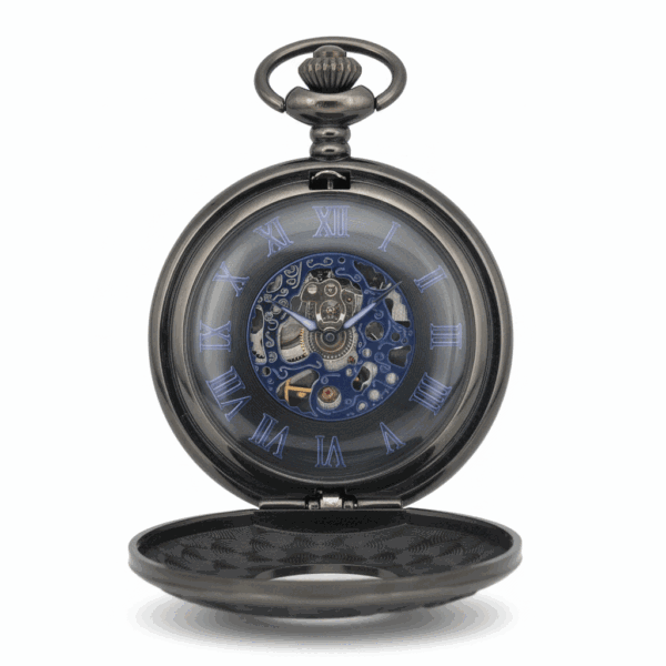 FAC-097-pocket-watch-2 Wavy Black Half Hunter Pocket Watch With Blue