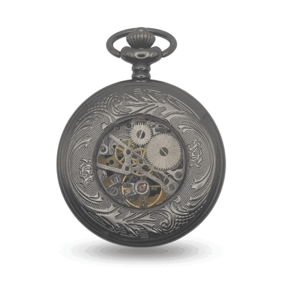 FAC-097-pocket-watch-3 Wavy Black Half Hunter Pocket Watch With Blue