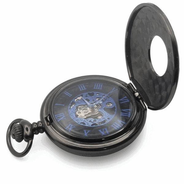 FAC-097-pocket-watch-4 Wavy Black Half Hunter Pocket Watch With Blue