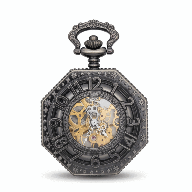 Black Octagon Half Hunter Pocket Watch