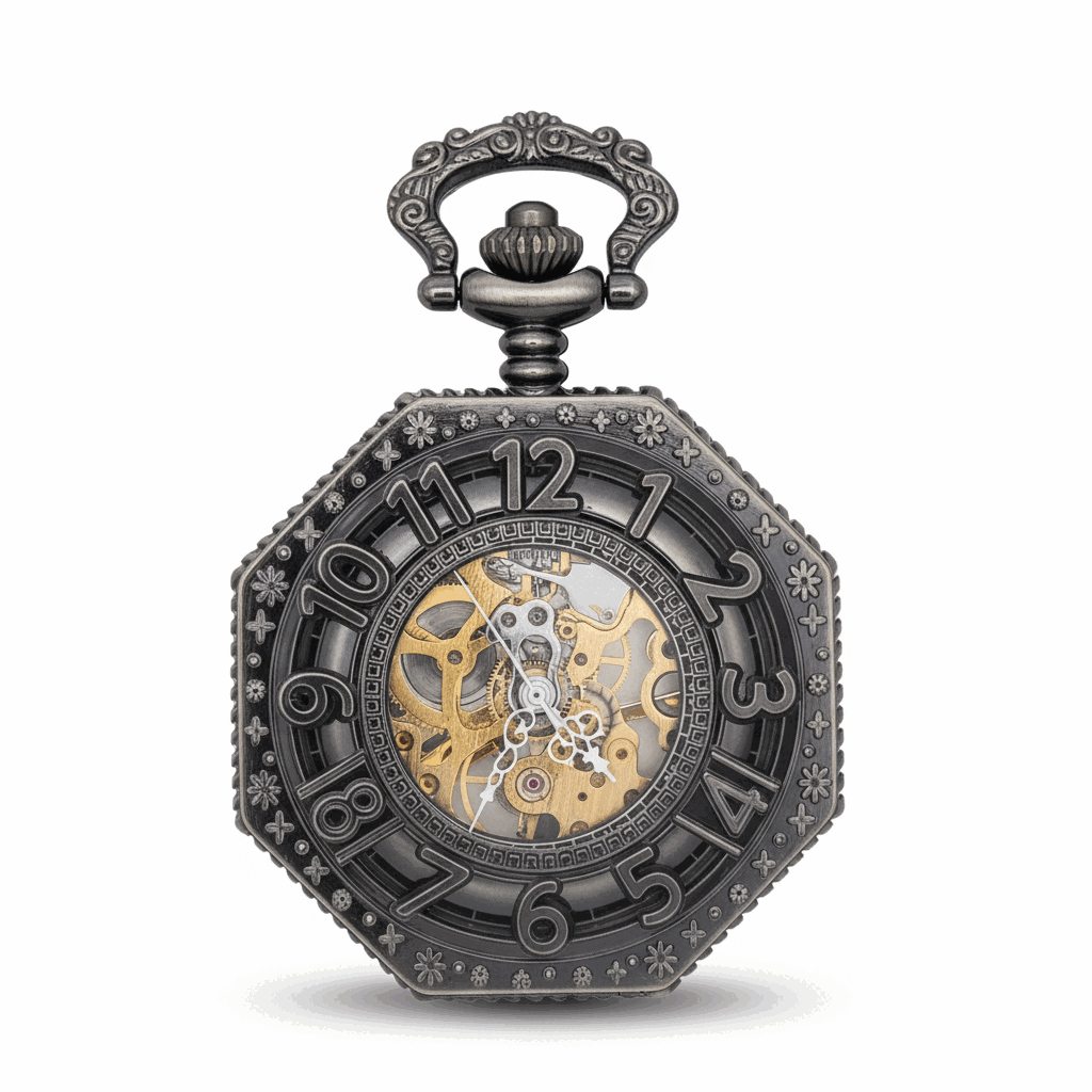 Black Octagon Half Hunter Pocket Watch