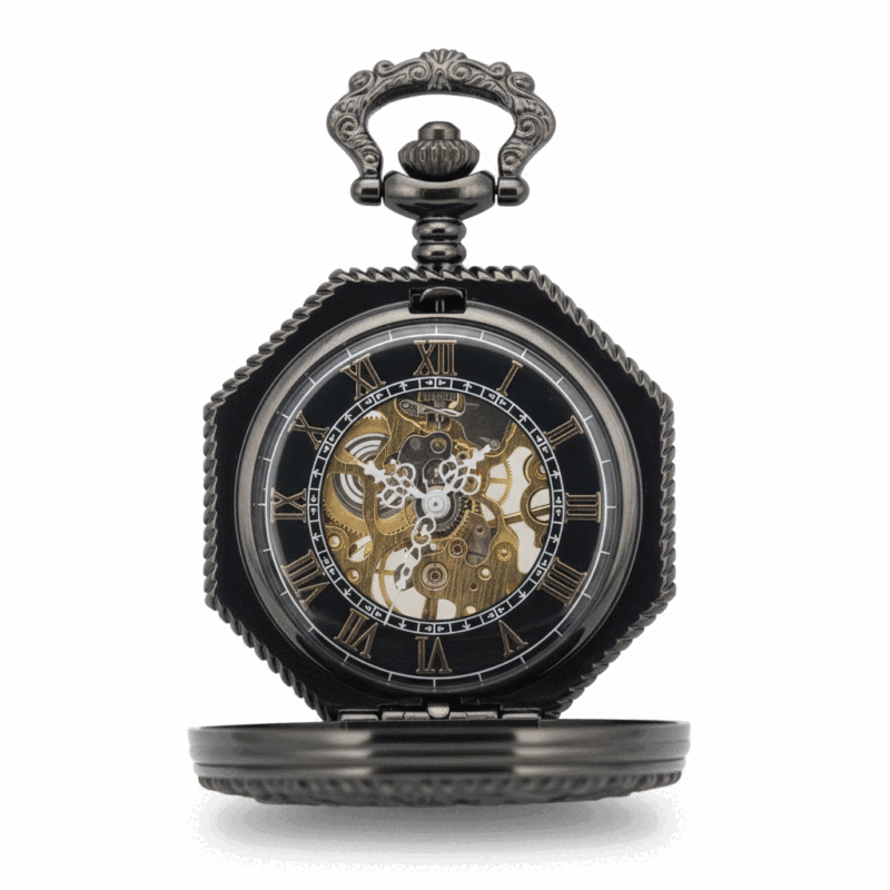 Black Octagon Half Hunter Pocket Watch