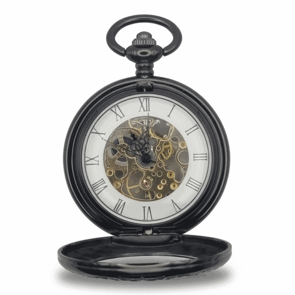 FAC-099-pocket-watch-3 Black Low Profile Tire Half Hunter Pocket Watch