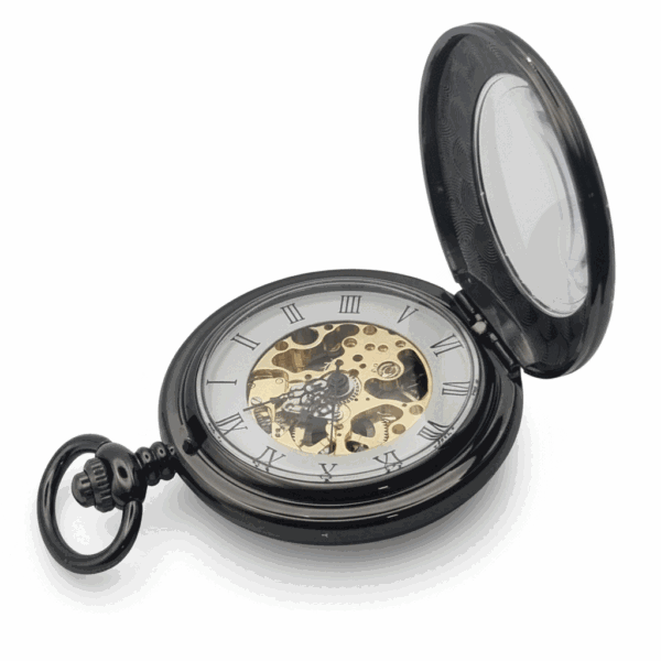 FAC-099-pocket-watch-4 Black Low Profile Tire Half Hunter Pocket Watch